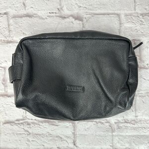 Massei Zip Toiletry Bag Travel Cosmetic Tote Italian Leather Black Pebbled